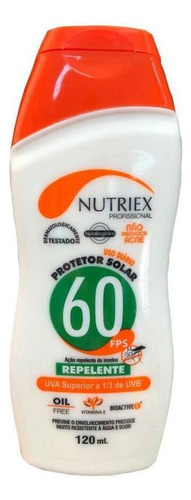 Protetor Solar Fps 60 Uva Uvb Com Repelente 120ml Nutriex