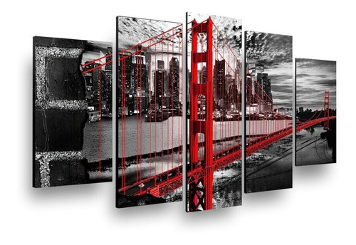 Cuadro Mural 5 Piezas Golden Gate 180x90 Mdf