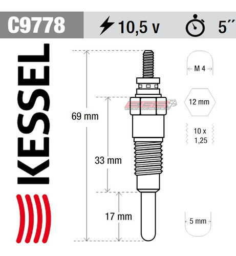 Imagen 3 de 4 de Bujia Calentadora Nissan Pickup D21 2.3 2.5 D Egs 9778