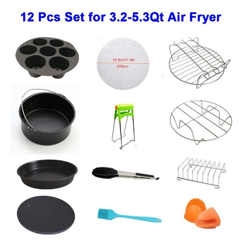 Práctico Juego De 12 Accesorios Para Freidora De Aire De