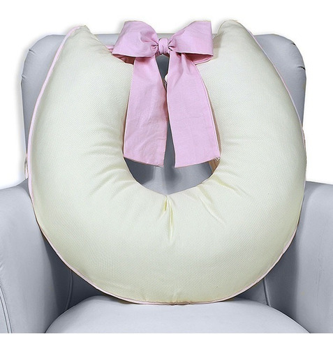 Almofada De Amamentação Menina Com Laço - Palha Com Rosa Palha Liso