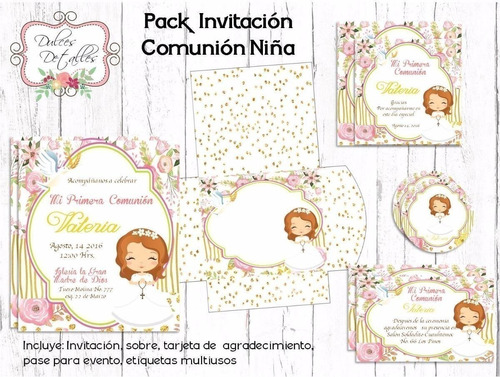 Kit Imprimible Editable Invitación Primera Comunión Nena 02