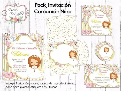 comprar Kit Imprimible Editable Invitación Primera Comunión Nena 02