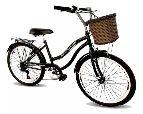 Bicicleta Maria Clara Bikes Aro 26 Vintage Retrô 6v Com Cesta Metal Cadeirinha Cor Preto Tamanho do quadro 17