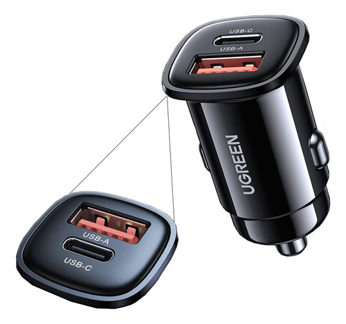 Cargador Para Auto Marca Ugreen Usb, Tipo C 30w Carga Rápida