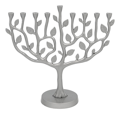 Menorah Tree Of Life Con Acabado Plateado Y Dorado Envejecid