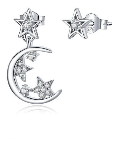 Aretes Topos Luna Y Estrellas Para Mujer En Plata 925