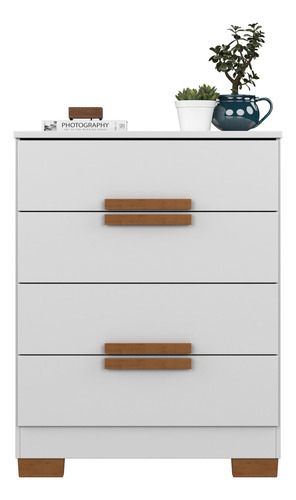 Cômoda Napoles De Madeira 4 Gavetas Para Quarto Pequeno Design Compacto E Funcional Cor Branco