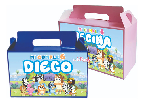 5 Cajas Lonchera Dulcero Personalizada Fiesta Bluey 