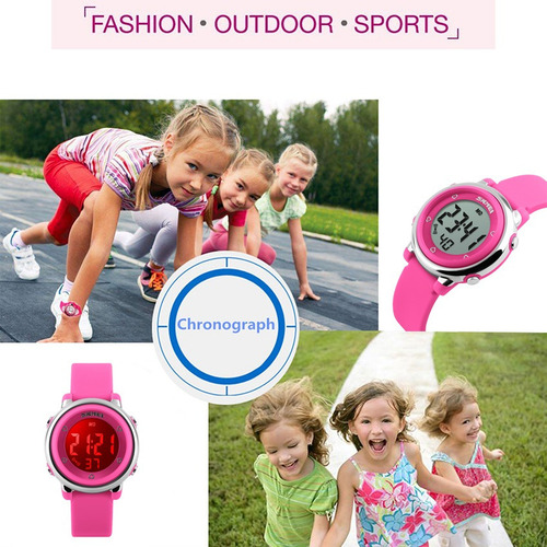 7 Colores Luz Reloj Niñas Skmei Cronómetro 50m Contra Agua A