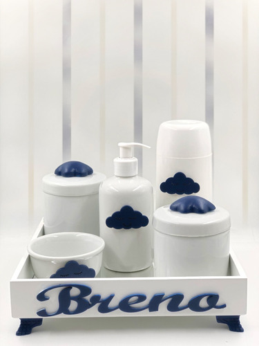 Kit Higiene Porcelana Nome Personalizado Temas Azul Marinho 