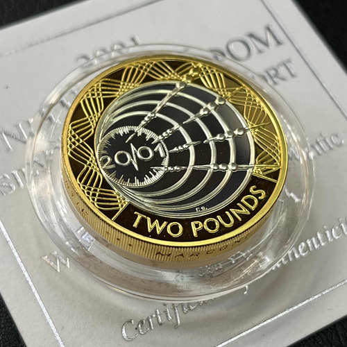 Moeda 2 Pounds 2001 - Marconi- Prata Proof Piedfort (Usado)
