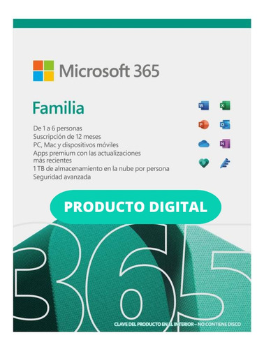 Microsoft 365 Familia - 6 Usuarios - 1 Año - 30 Dispositivos