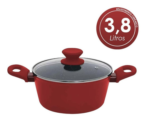 Panela Caçarola Ceramica 24cm Avulsa Antiaderente Fundo Triplo Indução Vermelha Rubi Mimo Style