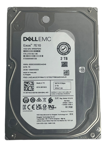 Hd Dell Exos 7e10 2tb Sata 6gbps Lff St2000nm12b - Pn 00y4cd