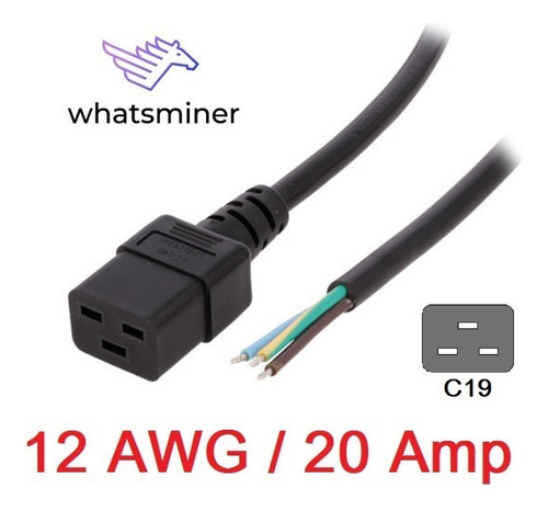 Cable De Poder / 1 Metro / 12 Awg / 20 Amp Para Whatsminer