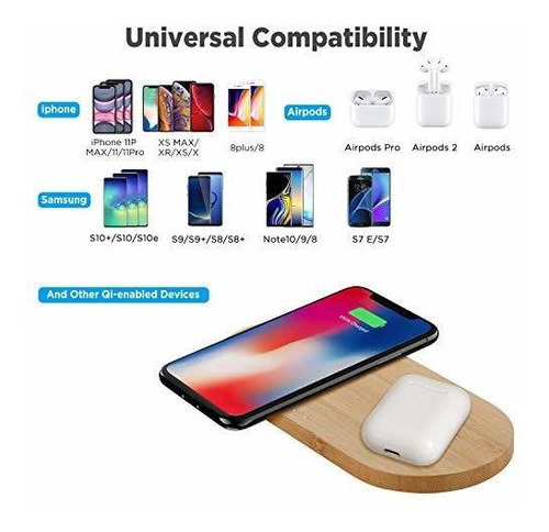 Imagen 2 de 5 de Cargador Inalámbrico Dual Veelink Bamboo, Almohadilla De Car