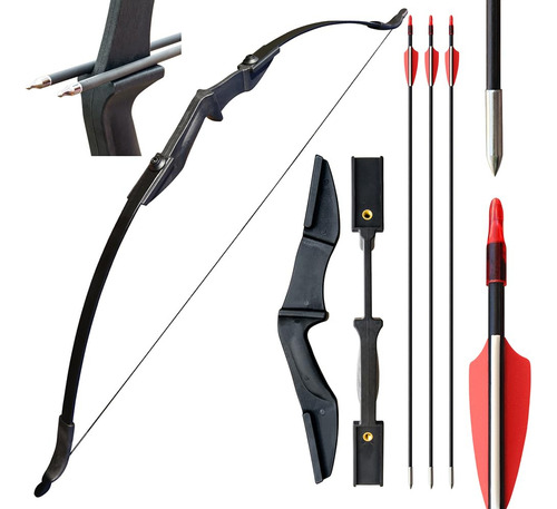 Juego De Arco Y Flecha Recurvo De 135 Cm Para Adultos Negro Ambidiestro