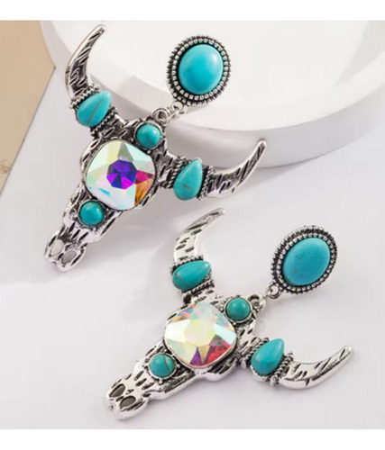 Aretes Vaqueros Cabeza De Toro Diamantados Bohemios