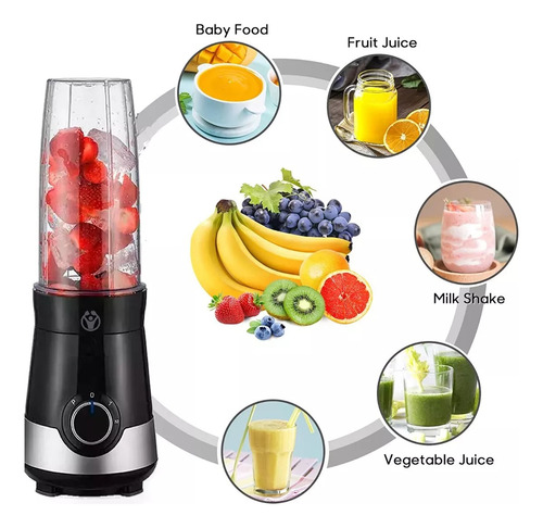 Licuadora Mixer Fit Con 2 Vasos Transportables 2 Años Color Negro/plata