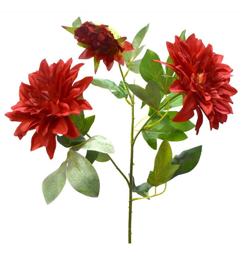 Vara De Dalia Flor Artificial Ar095 Pack 3 Pz Color Rojo