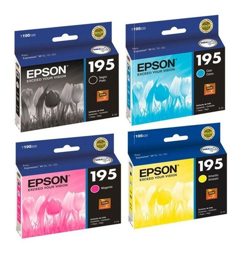 Cartuchos Epson 195 Negro + 3 Colores Combo Pack Originales 