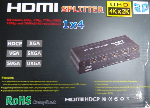 Hdmi Splitter 1x4 Switch 4k 2k Full Hd 1080 Pc Dvd Tv Ps3
