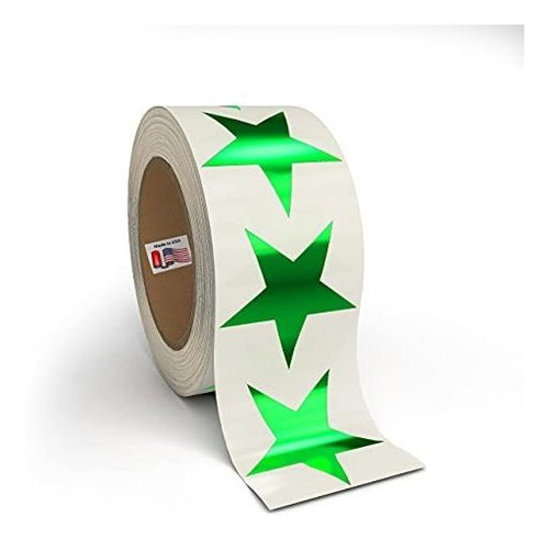 Stickers Estrellas Verde Metalizado De 3.8cm Rollo X 500u.