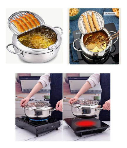 Fritadeira Japonesa Fryer Aço Inox 29 Cm 4,2l Com Termômetro