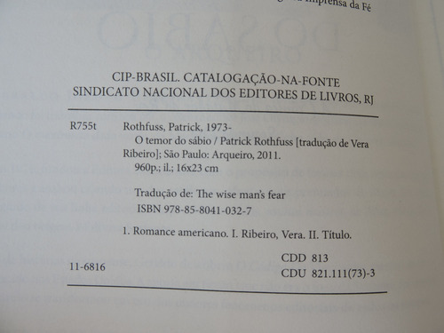 O Temor Do Sábio - Patrick Rothfuss (Usado)