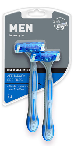 Máquina De Afeitar Farmacity Men 3 Filos X 2 Un