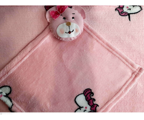 Imagem 2 de 4 de Kit Presente Bebê Manta E Naninha Na Caixa Meninas Urso Rosa