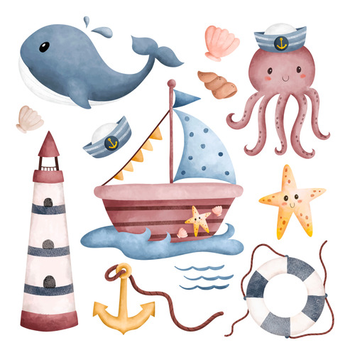 Clipart Bellos Animales Y Elementos De Mar Acuarela 100