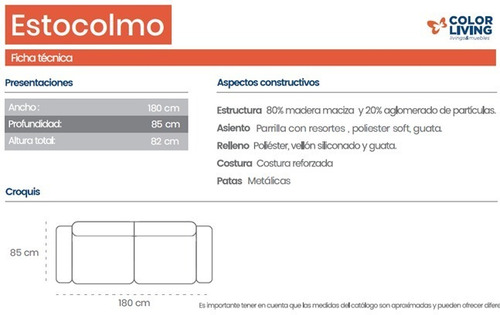 Imagen 3 de 4 de Sillón Sofá Estocolmo G3 Tapizado 3 Cuerpos - Color Living