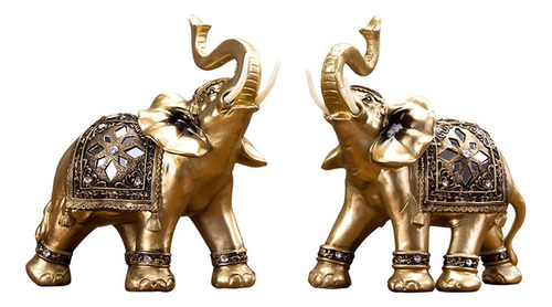 2x Estatueta De Escultura De Estátua De Elefante Dourado Em