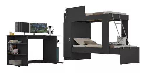 Cama Multifuncional Politorno Konza Com Roupeiro E Mesa Gamer