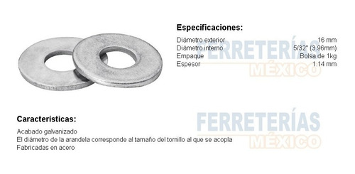 Imagen 2 de 5 de Arandela Plana 5/32' Fiero 44541