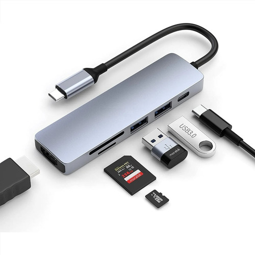 Imagen 1 de 4 de Adaptador Usb-c Hdmi 4k Usb 3.0 Lector Sd Pd Hub Multipuerto