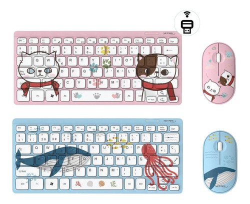 Imagen 1 de 9 de Kit Teclado Mouse Inalambrico Netmak Pc Notebook Pcreg