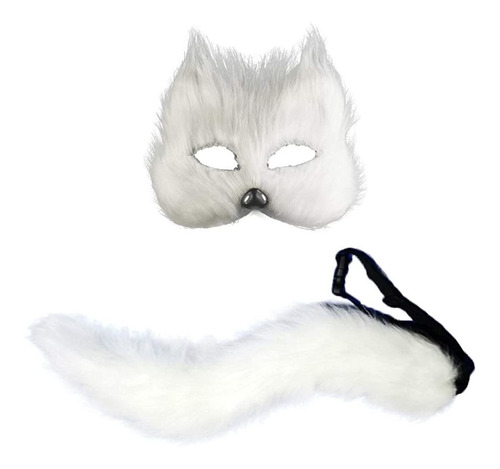 Haoan Fox Mask And Faux Fur Tail Set Halloween Costume 