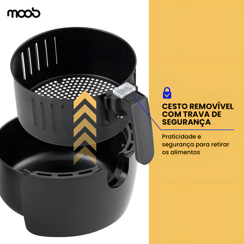 Fritadeira Air Fryer Elétrica Moob Capacidade Para 4 Litros Até 200ºc De Temperatura Timer 60 Minutos Com Desligamento Automático E Aviso Sonoro 1400w De Potência Revestimento Antiaderente 127v