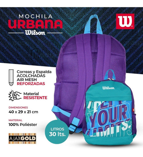 Imagen 4 de 7 de Mochila Wilson Urbana Deportes Reforzada Gym Porta Notebook