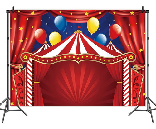 8x6ft Red Circus Carnival Backdrop Curtain Stars Photo Backg
