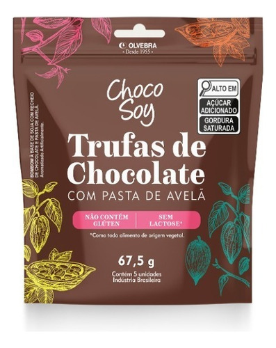 Trufa Chocolate Pasta Avelã Chocosoy S/ Gluten S/ Lact 67,5g