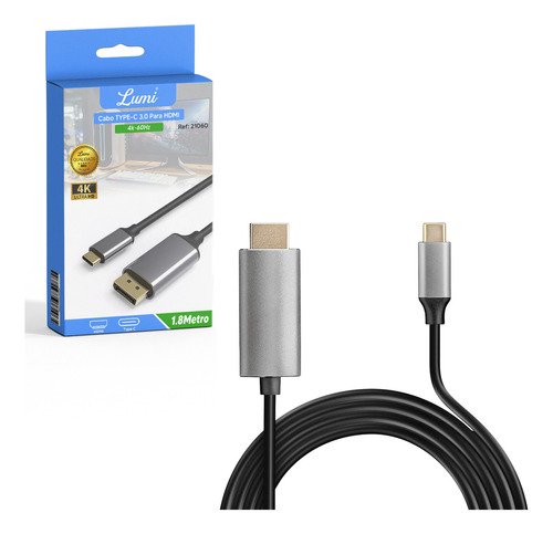 Cabo Adaptador Usb-c Para Hdmi 4k 60hz 1.8m Lumi