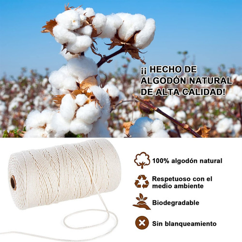 Hilo Para Macrame, Cuerda De Algodon, 100% Natural, Suave