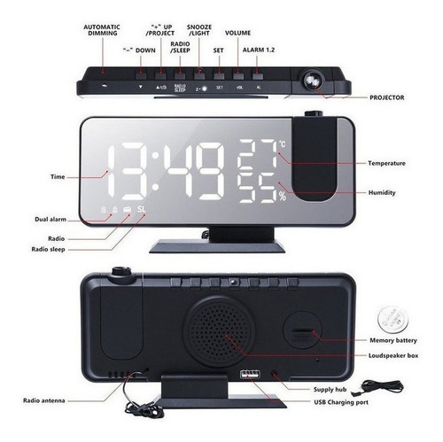 Pantalla De Radio Led De Proyección Grande Con Reloj Despert