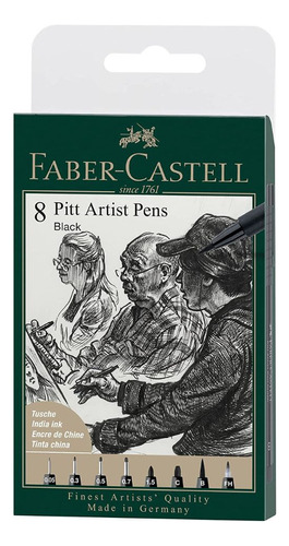 Caneta Pitt Artist Faber Castell Black 8 Canetas Cor Preto