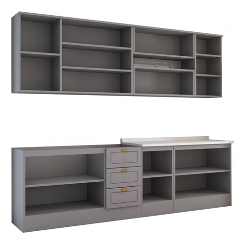 Cozinha Completa Dallas 11 Portas 100% Mdf Americana Cinza