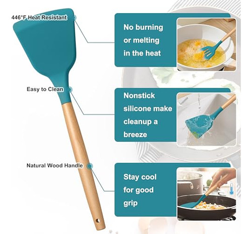 Set De Utensilios De Cocina De Silicona Azul E-far, Juego De